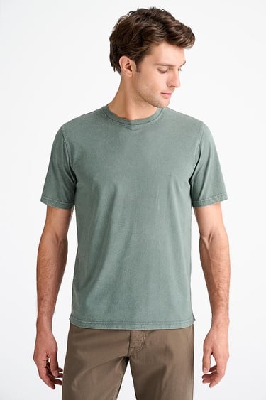  Erkek Yeşil Bisiklet Yaka T-Shirt