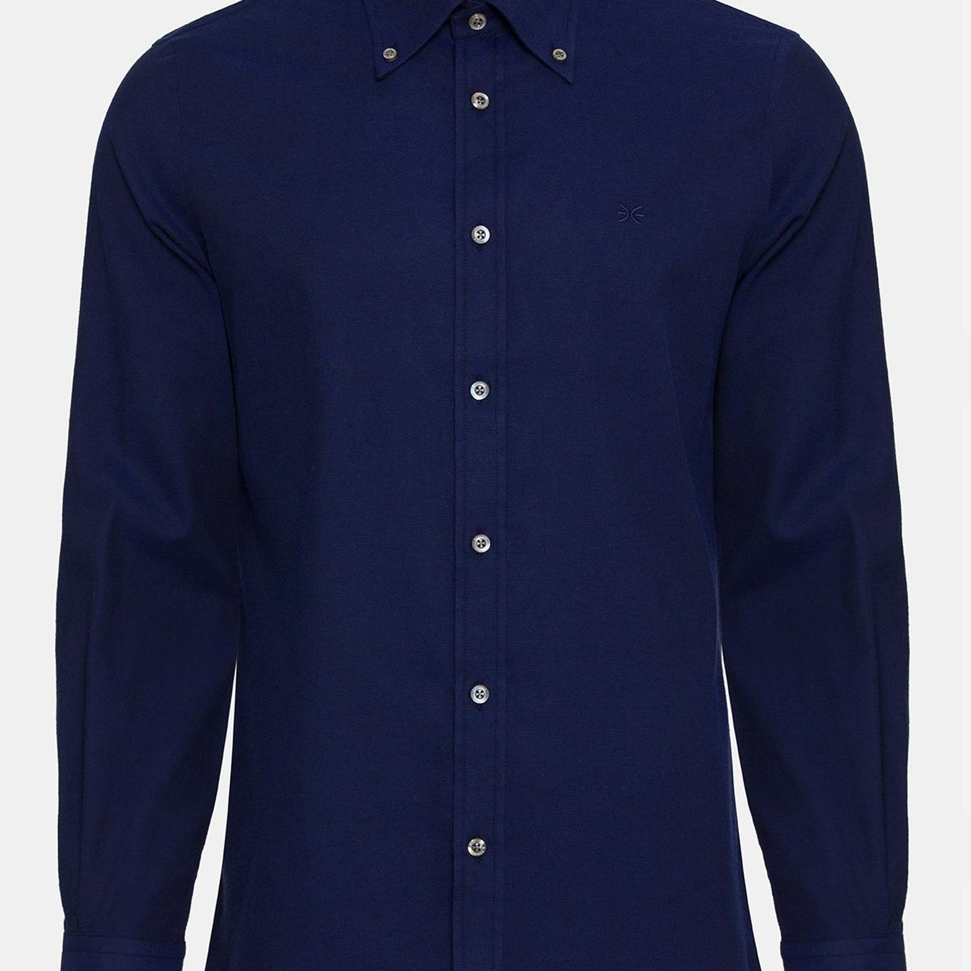 Erkek Lacivert Cooper Fit Düğmeli Yaka Flannel Gömlek