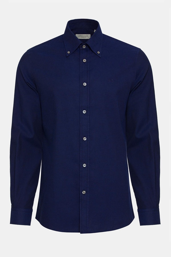  Erkek Lacivert Cooper Fit Düğmeli Yaka Flannel Gömlek