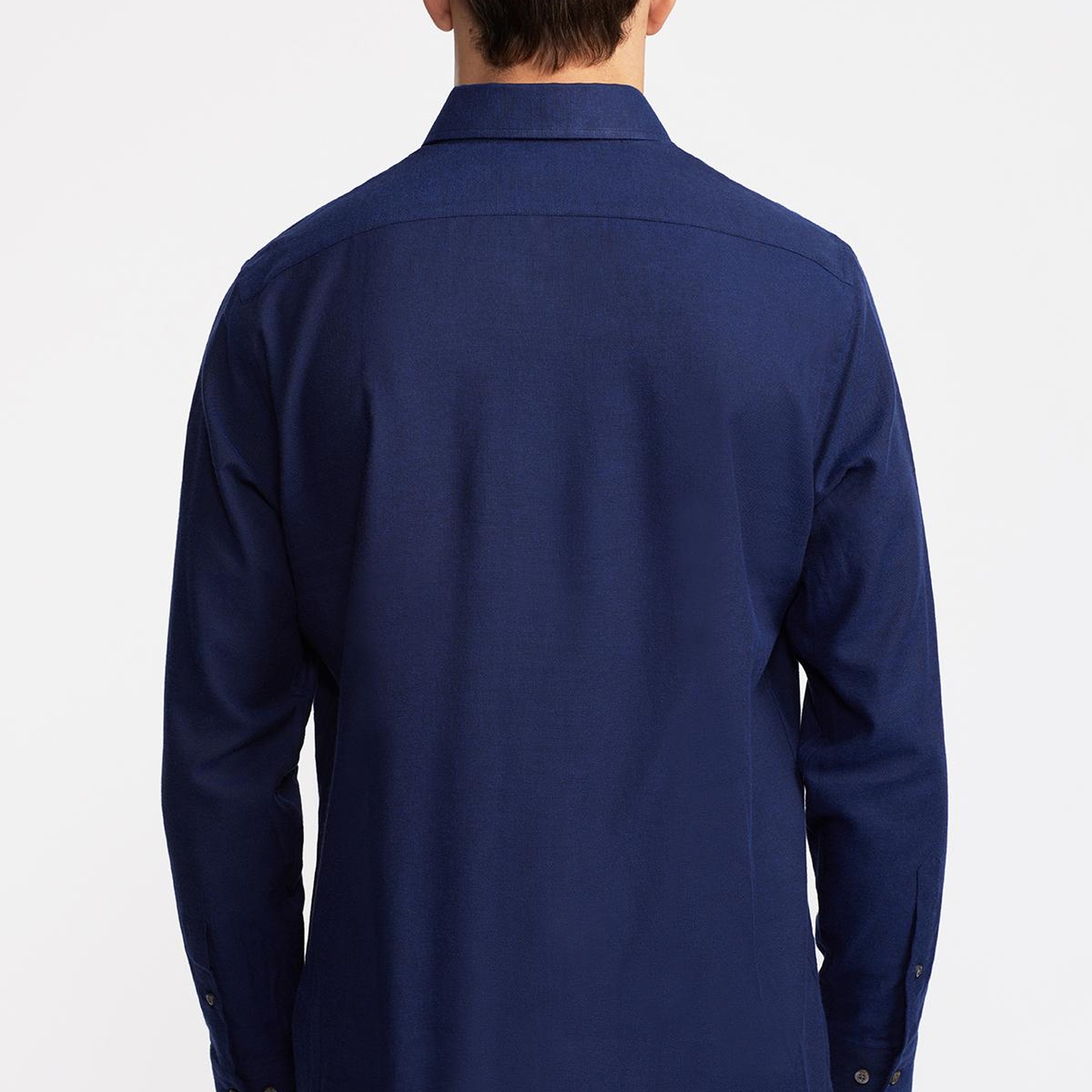 Erkek Lacivert Cooper Fit Düğmeli Yaka Flannel Gömlek