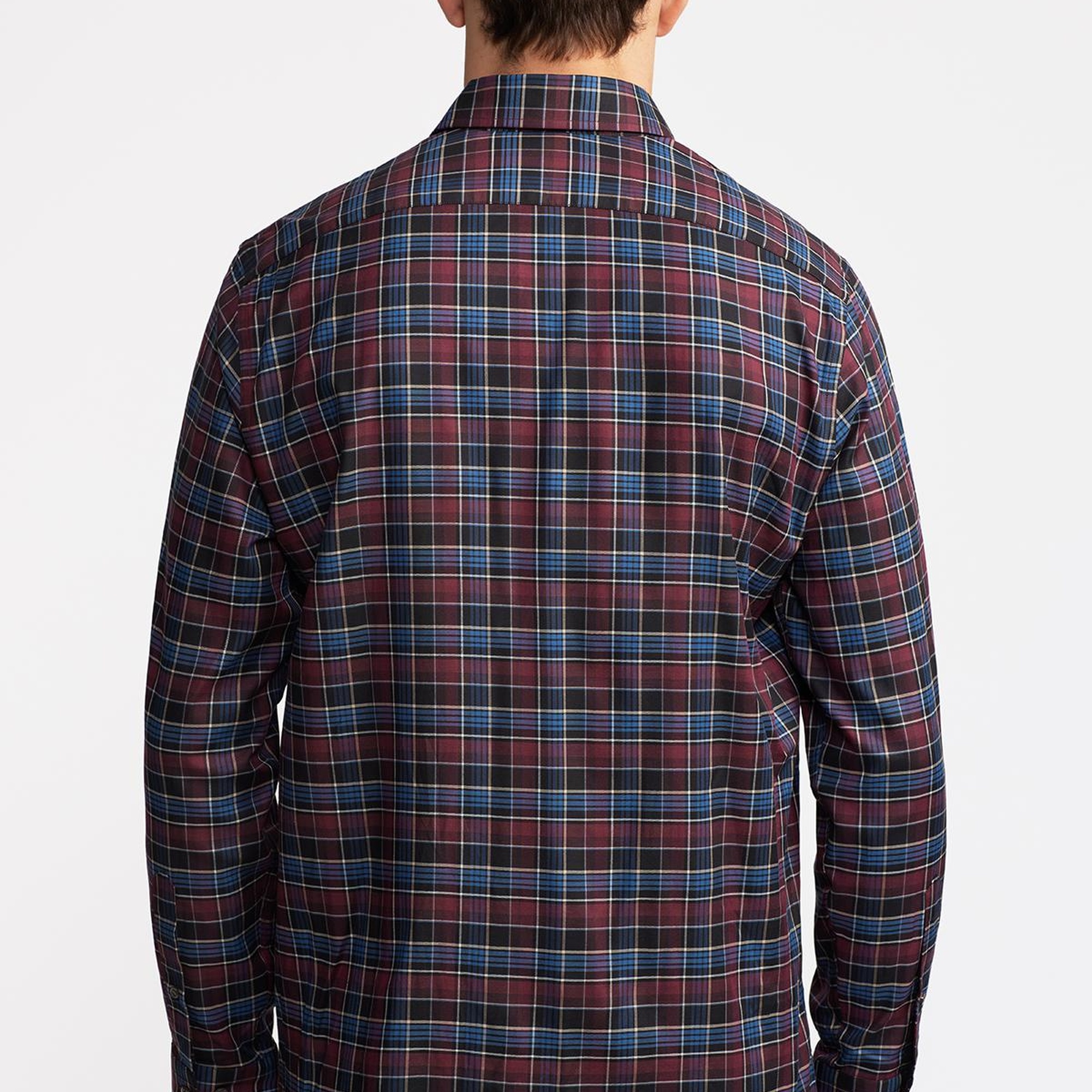 Erkek Bordo Cooper Fit Düğmeli Yaka Ekoseli Twill Gömlek