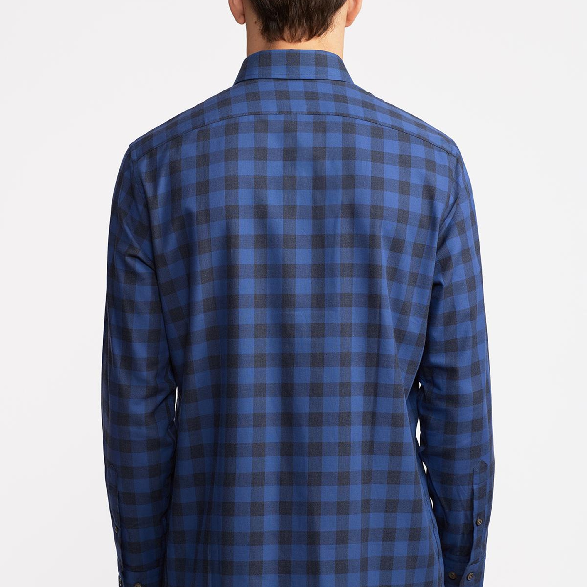 Erkek Mavi Cooper Fit Düğmeli Yaka Ekoseli Spor Gömlek