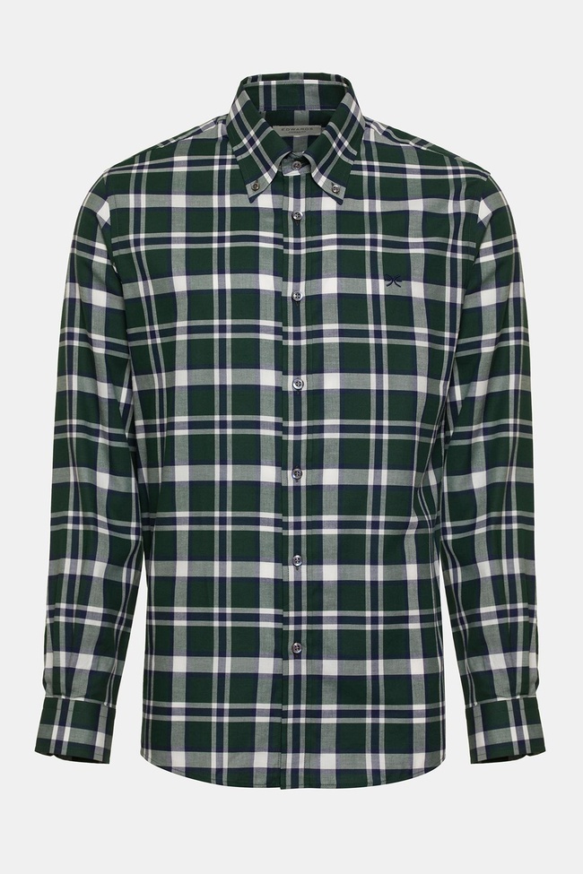  Erkek Yeşil Cooper Fit Düğmeli Yaka Organik Pamuklu Ekoseli Flannel Gömlek