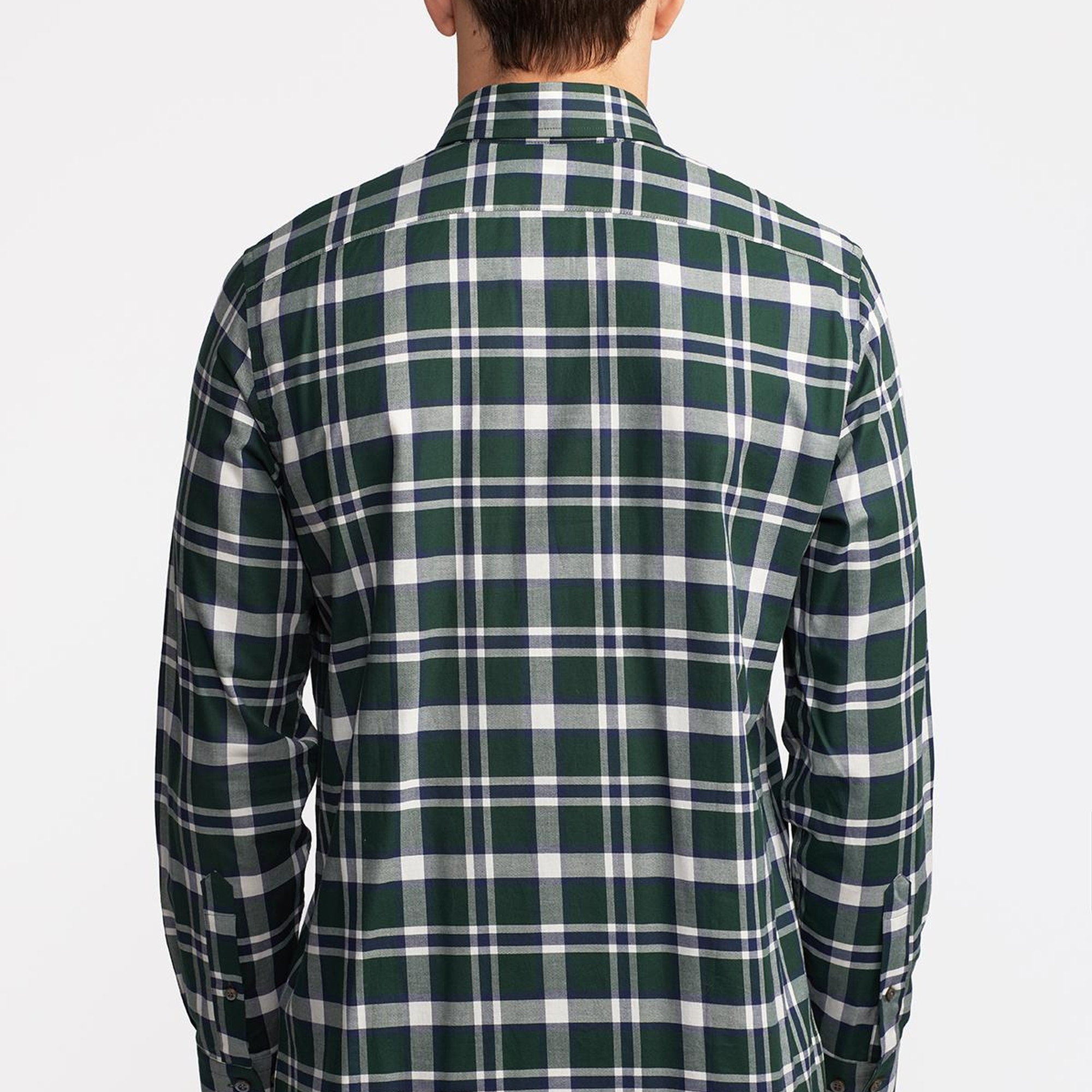 Erkek Yeşil Cooper Fit Düğmeli Yaka Organik Pamuklu Ekoseli Flannel Gömlek