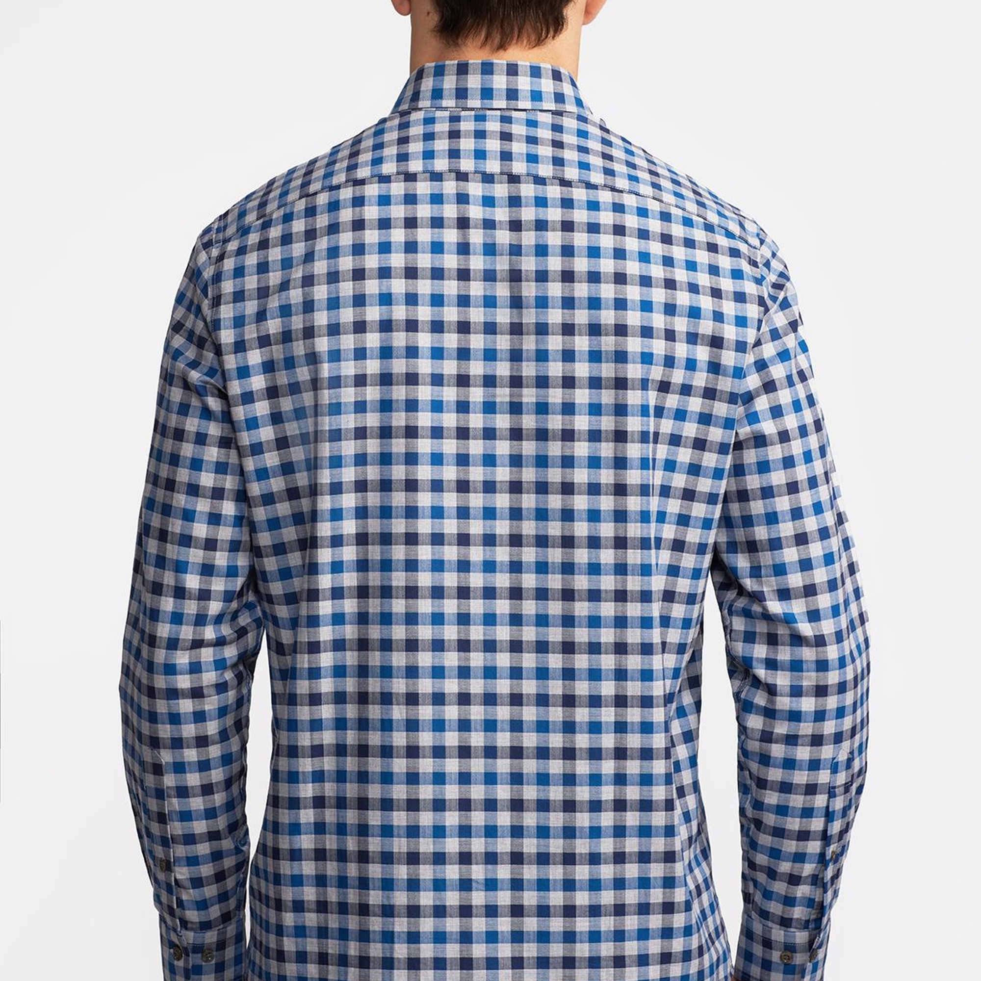 Erkek Mavi Cooper Fit Düğmeli Yaka Ekoseli Spor Gömlek