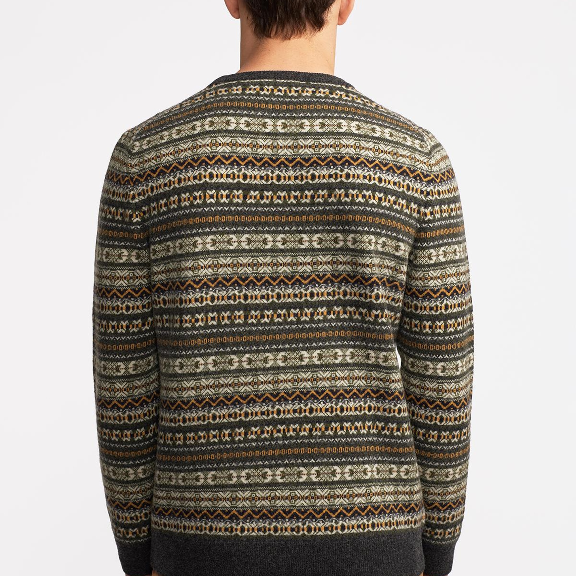 Erkek Antrasit Bisiklet Yaka Desenli Lambswool Kazak