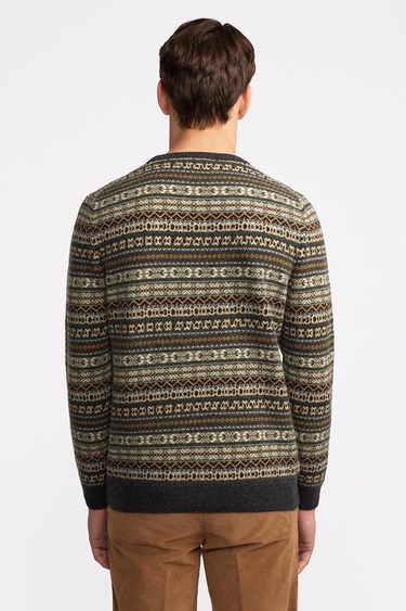  Erkek Antrasit Bisiklet Yaka Desenli Lambswool Kazak