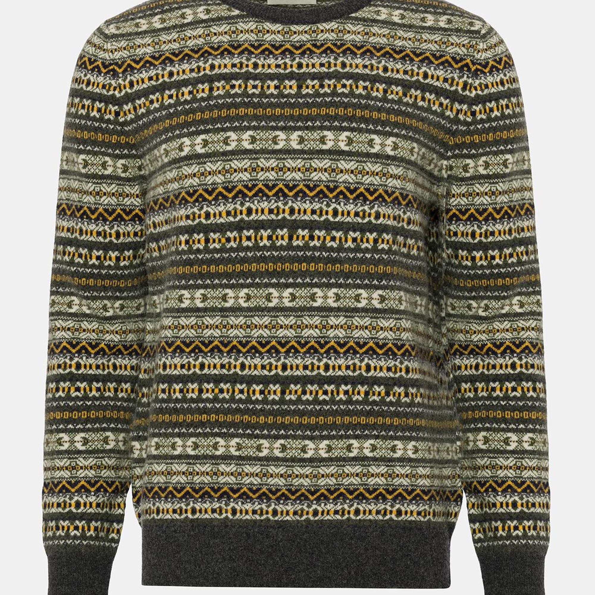 Erkek Antrasit Bisiklet Yaka Desenli Lambswool Kazak