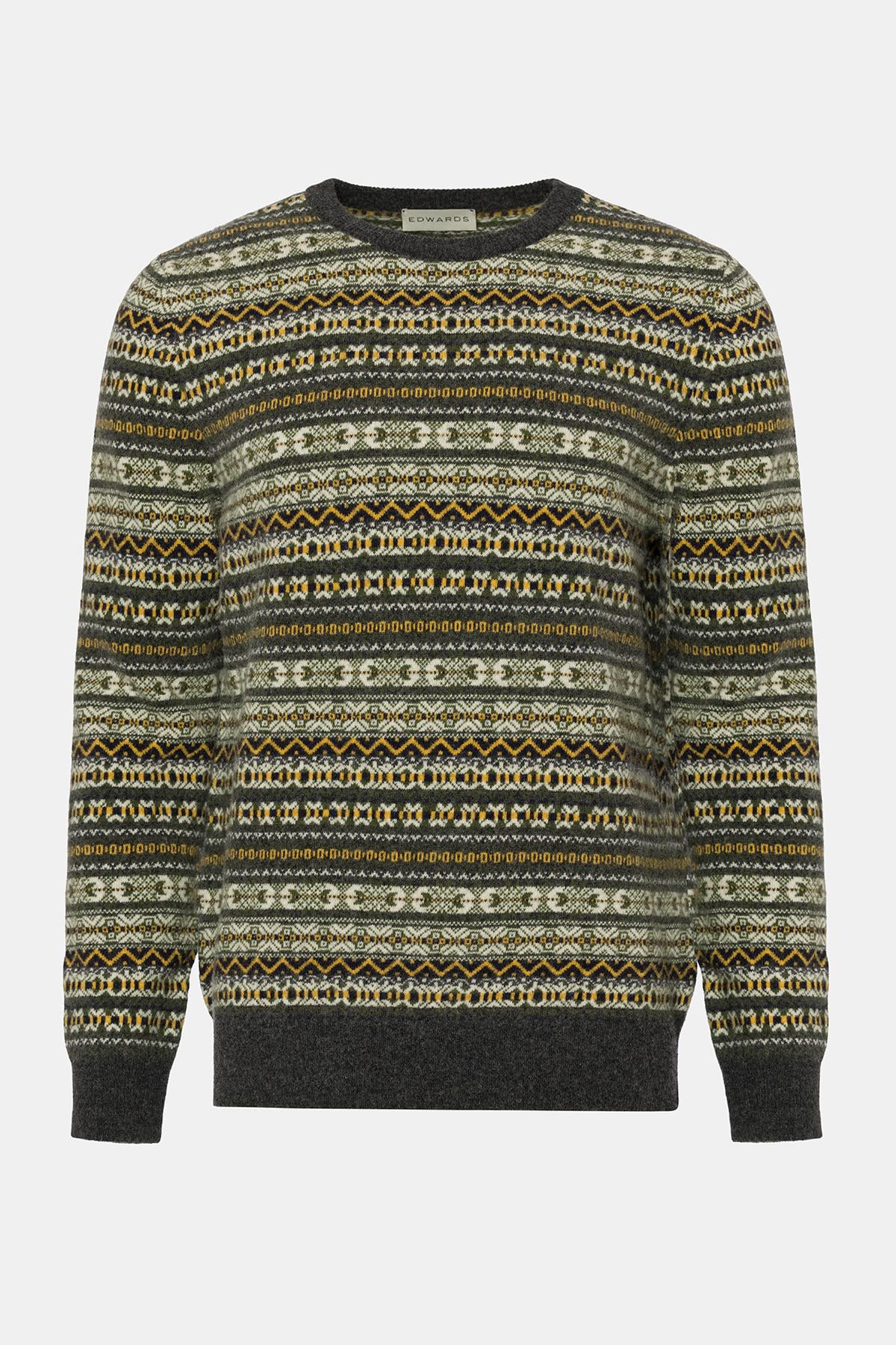  Erkek Antrasit Bisiklet Yaka Desenli Lambswool Kazak