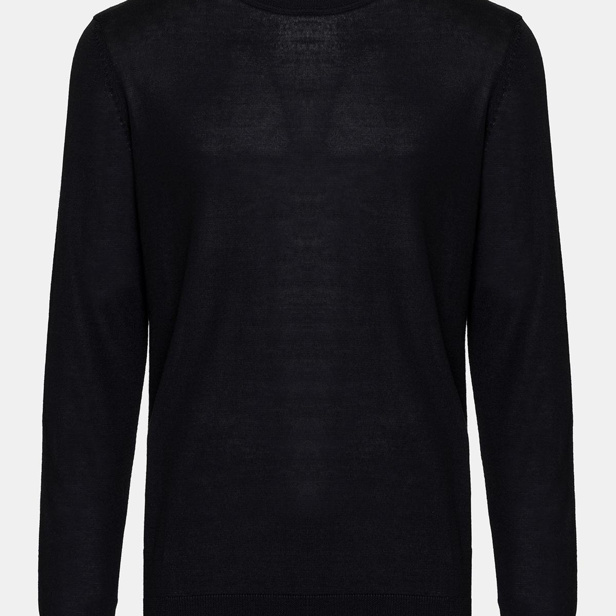 Erkek Siyah Yün Bisiklet Yaka Kazak