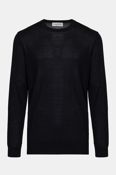  Erkek Siyah Yün Bisiklet Yaka Kazak