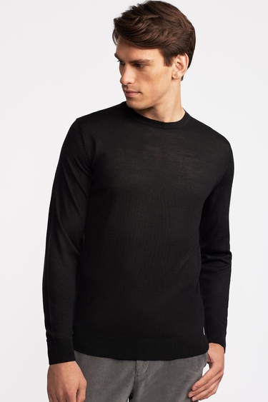  Erkek Siyah Yün Bisiklet Yaka Kazak