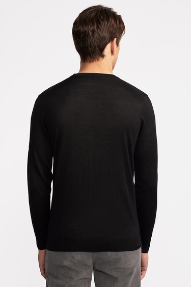  Erkek Siyah Yün Bisiklet Yaka Kazak