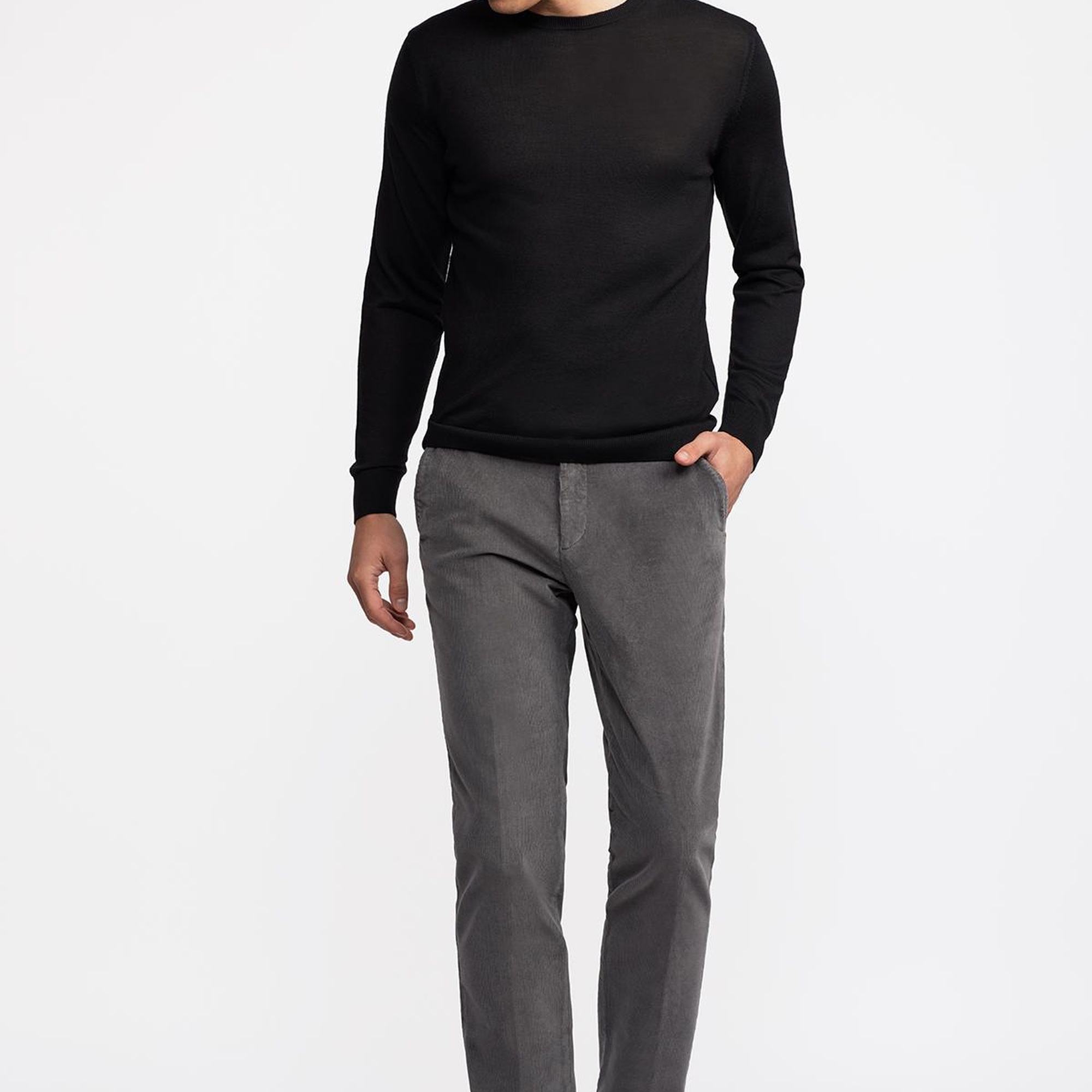 Erkek Siyah Yün Bisiklet Yaka Kazak