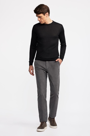  Erkek Siyah Yün Bisiklet Yaka Kazak