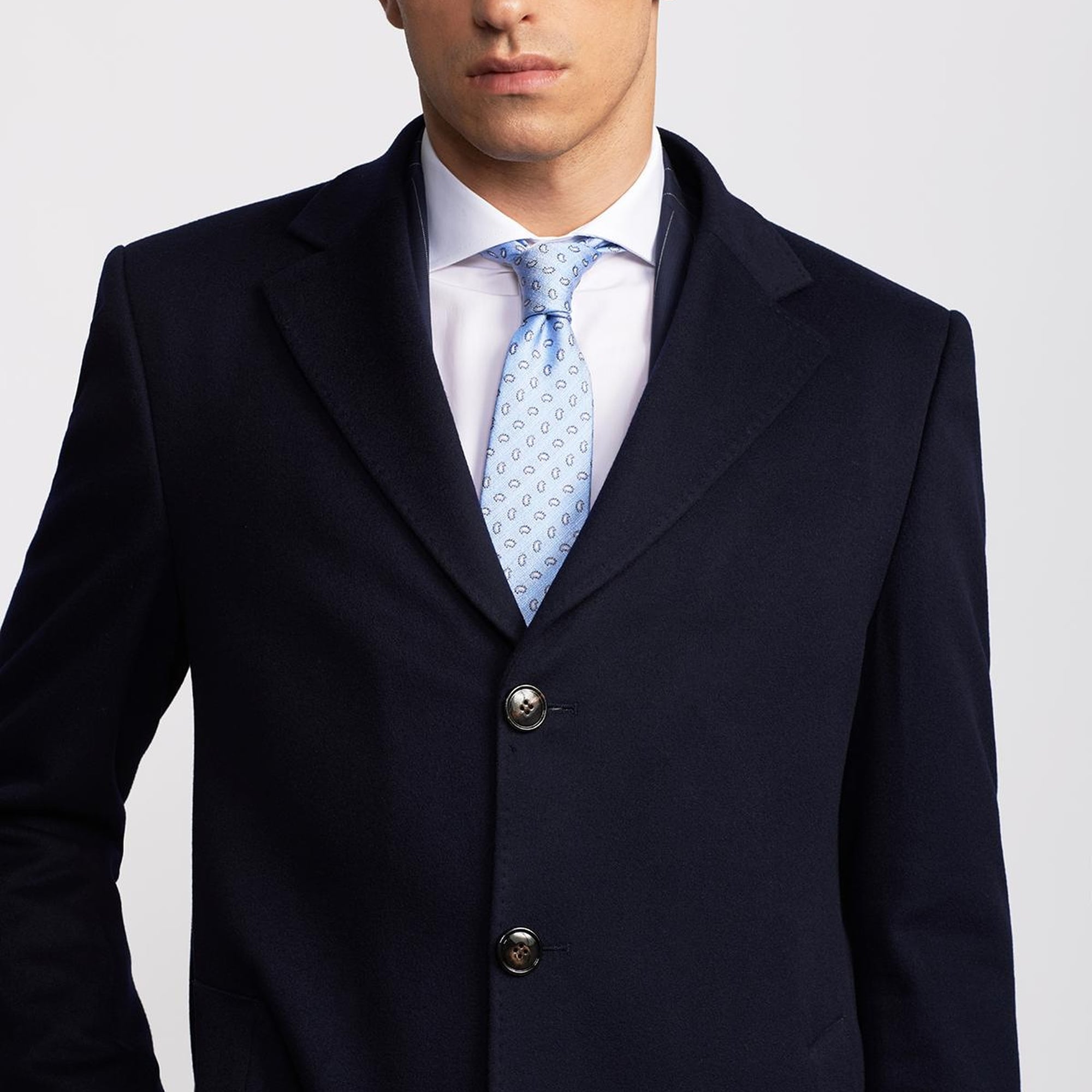 Erkek Lacivert Loro Piana Kumaşıyla Üretilmiş Mono Yaka Yün Palto