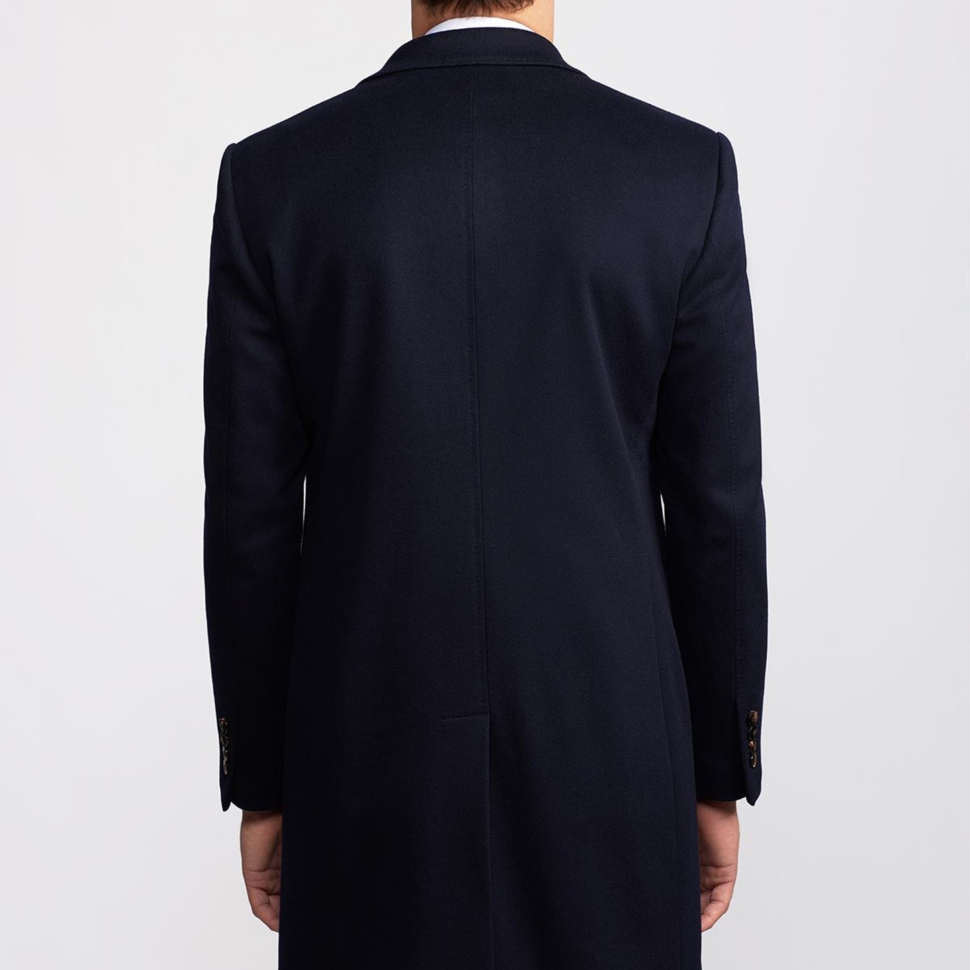 Erkek Lacivert Loro Piana Kumaşıyla Üretilmiş Mono Yaka Yün Palto