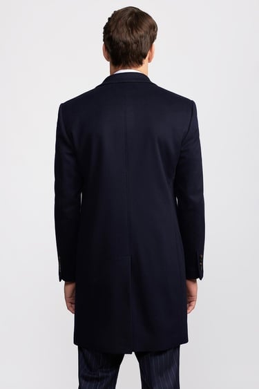  Erkek Lacivert Loro Piana Kumaşıyla Üretilmiş Mono Yaka Yün Palto