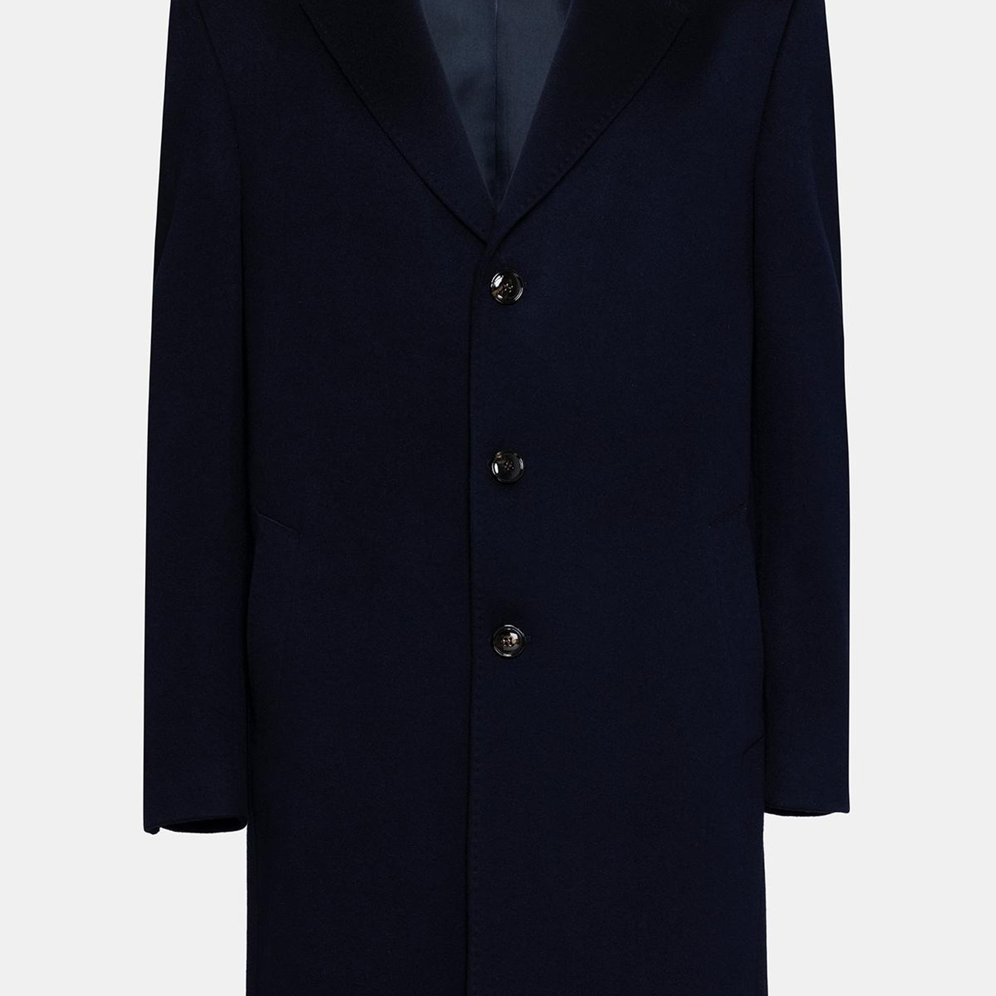 Erkek Lacivert Loro Piana Kumaşıyla Üretilmiş Mono Yaka Yün Palto