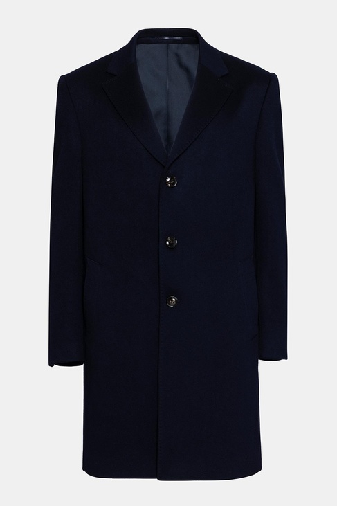  Erkek Lacivert Loro Piana Kumaşıyla Üretilmiş Mono Yaka Yün Palto