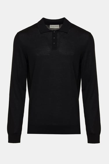  Erkek Siyah Yün Polo Yaka Kazak