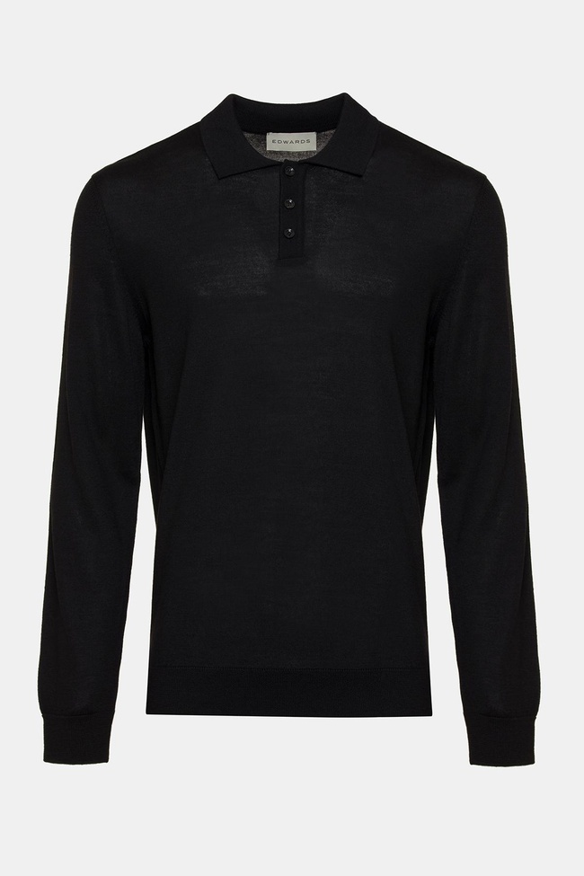  Erkek Siyah Yün Polo Yaka Kazak