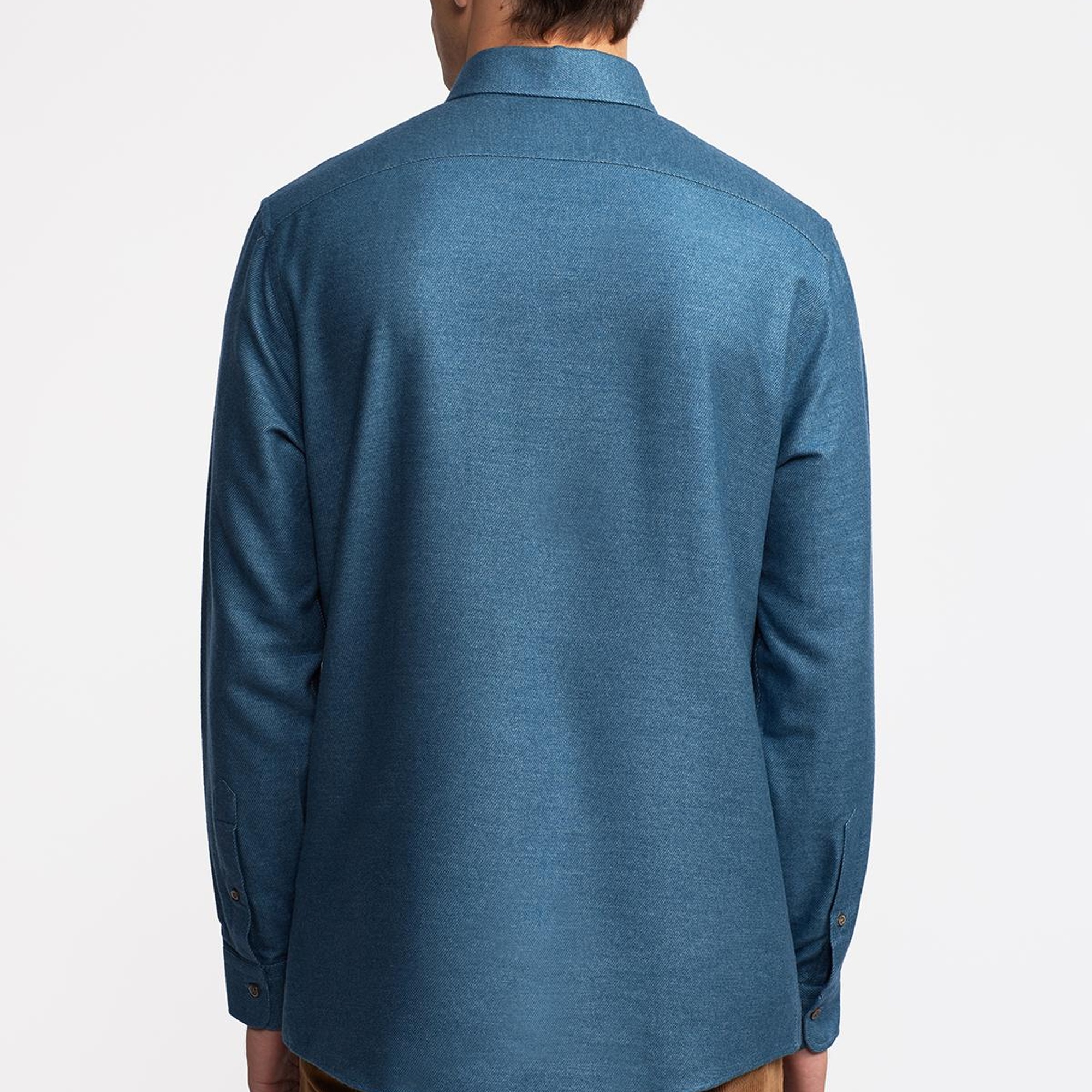 Erkek İndigo Cooper Fit Düğmeli Yaka Flannel Gömlek