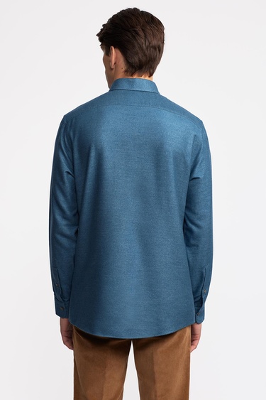  Erkek İndigo Cooper Fit Düğmeli Yaka Flannel Gömlek