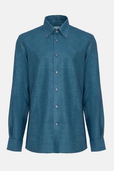  Erkek İndigo Cooper Fit Düğmeli Yaka Flannel Gömlek