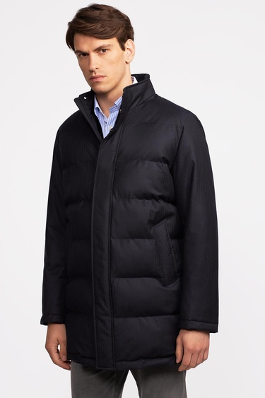  Erkek Lacivert Yün Yakası Çıkartılabilir Kürklü Su Geçirmez Kaban