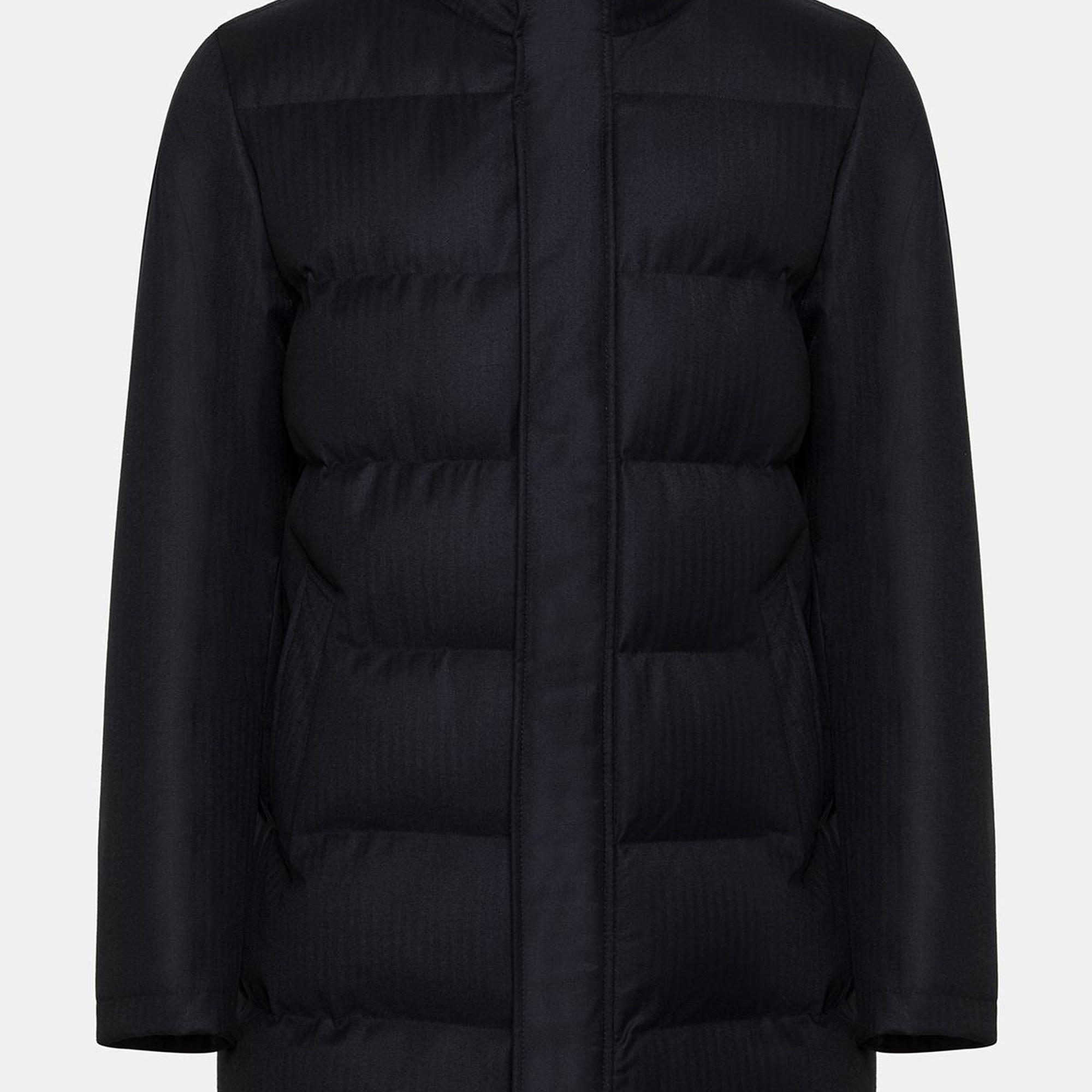 Erkek Lacivert Yün Yakası Çıkartılabilir Kürklü Su Geçirmez Kaban