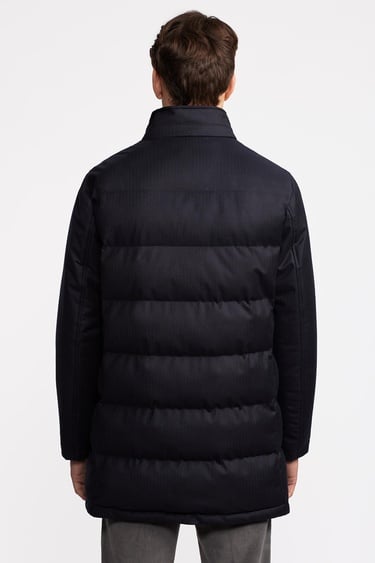  Erkek Lacivert Yün Yakası Çıkartılabilir Kürklü Su Geçirmez Kaban