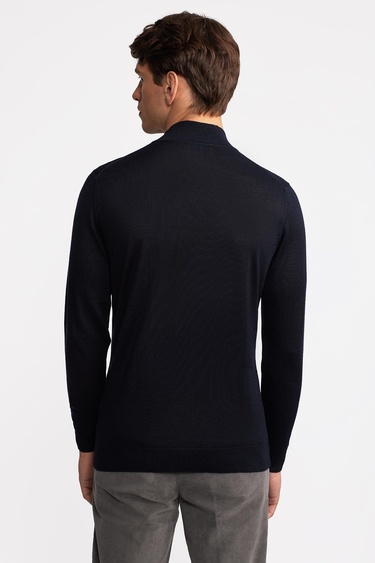  Erkek Lacivert Yün Yarım Balıkçı Yaka Kazak