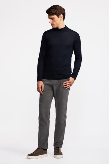  Erkek Lacivert Yün Yarım Balıkçı Yaka Kazak