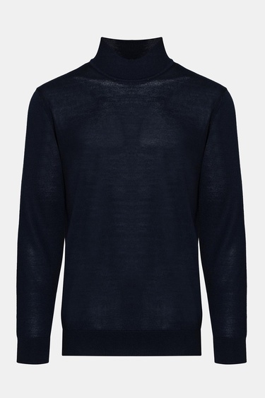  Erkek Lacivert Yün Yarım Balıkçı Yaka Kazak