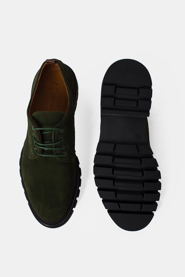  Erkek Yeşil Süet Kalın Tabanlı Ayakkabı