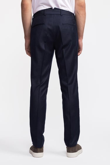 Erkek Lacivert Yün Çizgili Beli Lastikli Del Casentino Pantolon