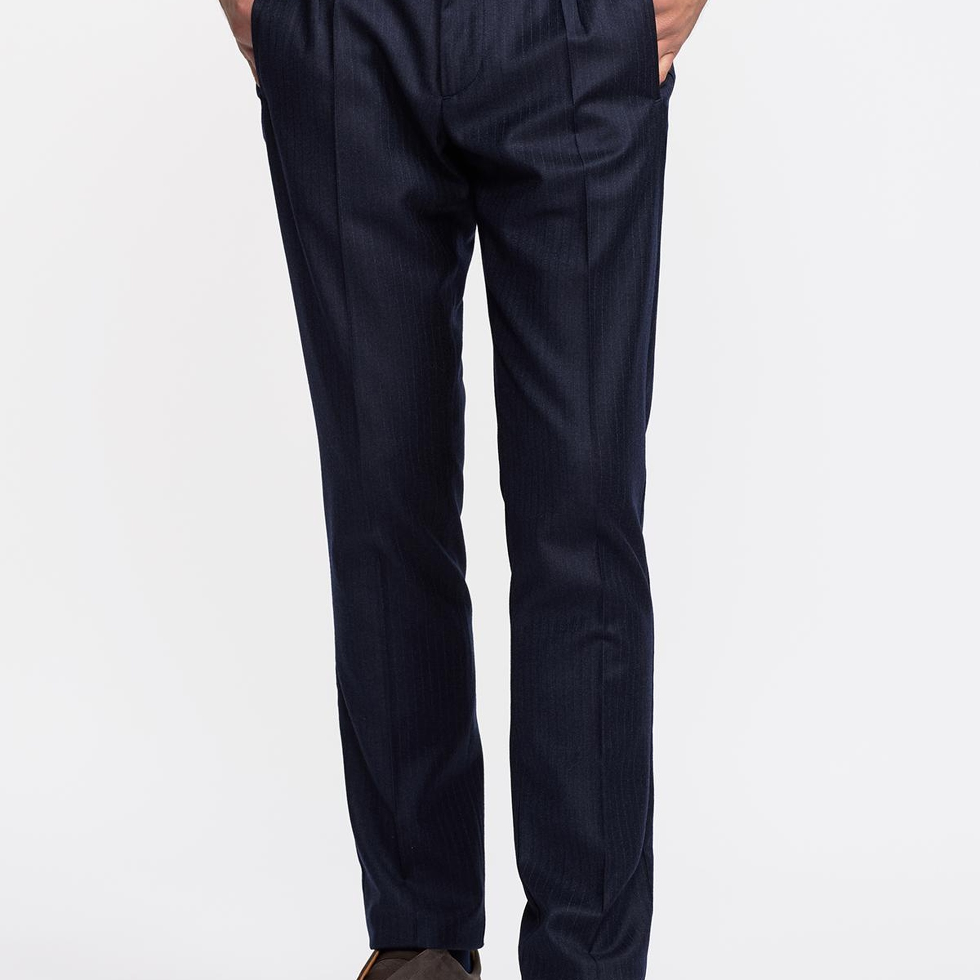 Erkek Lacivert Yün Çizgili Beli Lastikli Del Casentino Pantolon