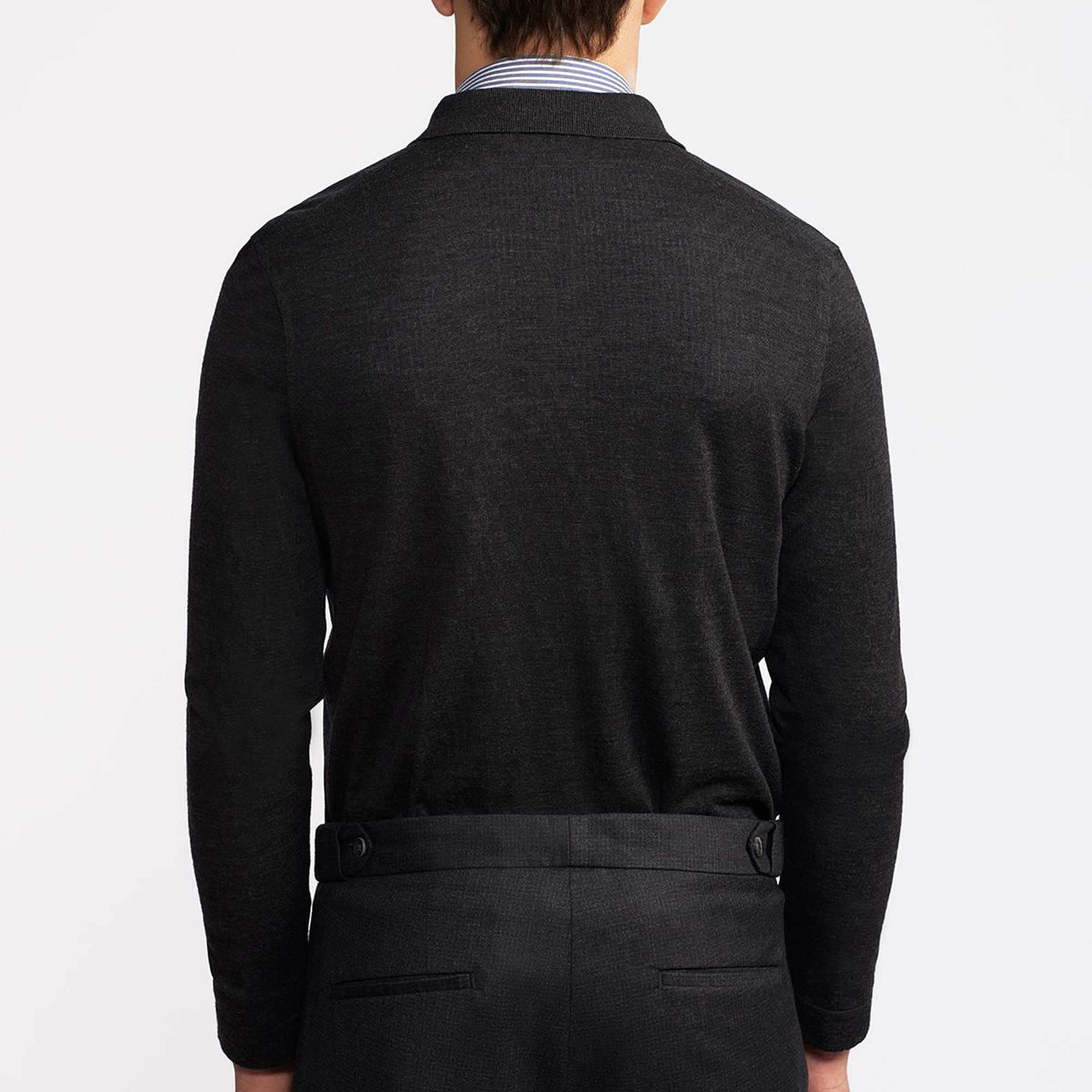 Erkek Antrasit Yün Düğmeli Gömlek Yakalı Kazak