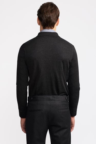  Erkek Antrasit Yün Düğmeli Gömlek Yakalı Kazak