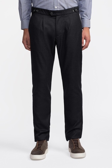  Erkek Gri Yün Kırçıllı Düğme Detaylı Del Casentino Pantolon