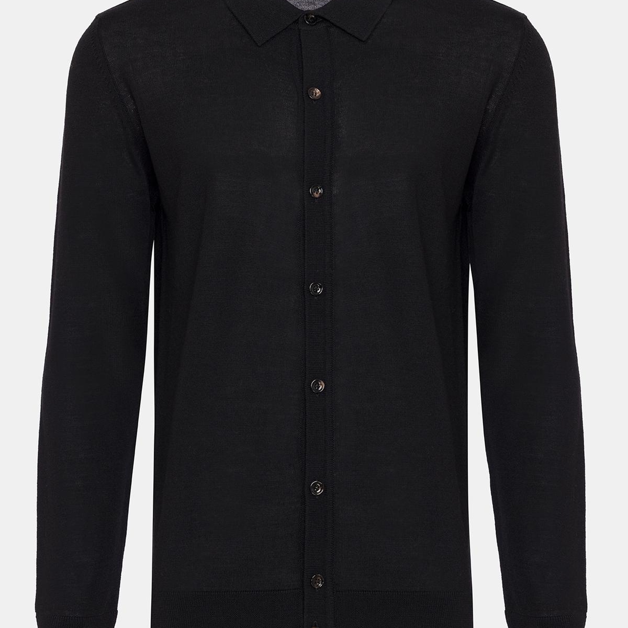 Erkek Siyah Yün Düğmeli Gömlek Yakalı Kazak