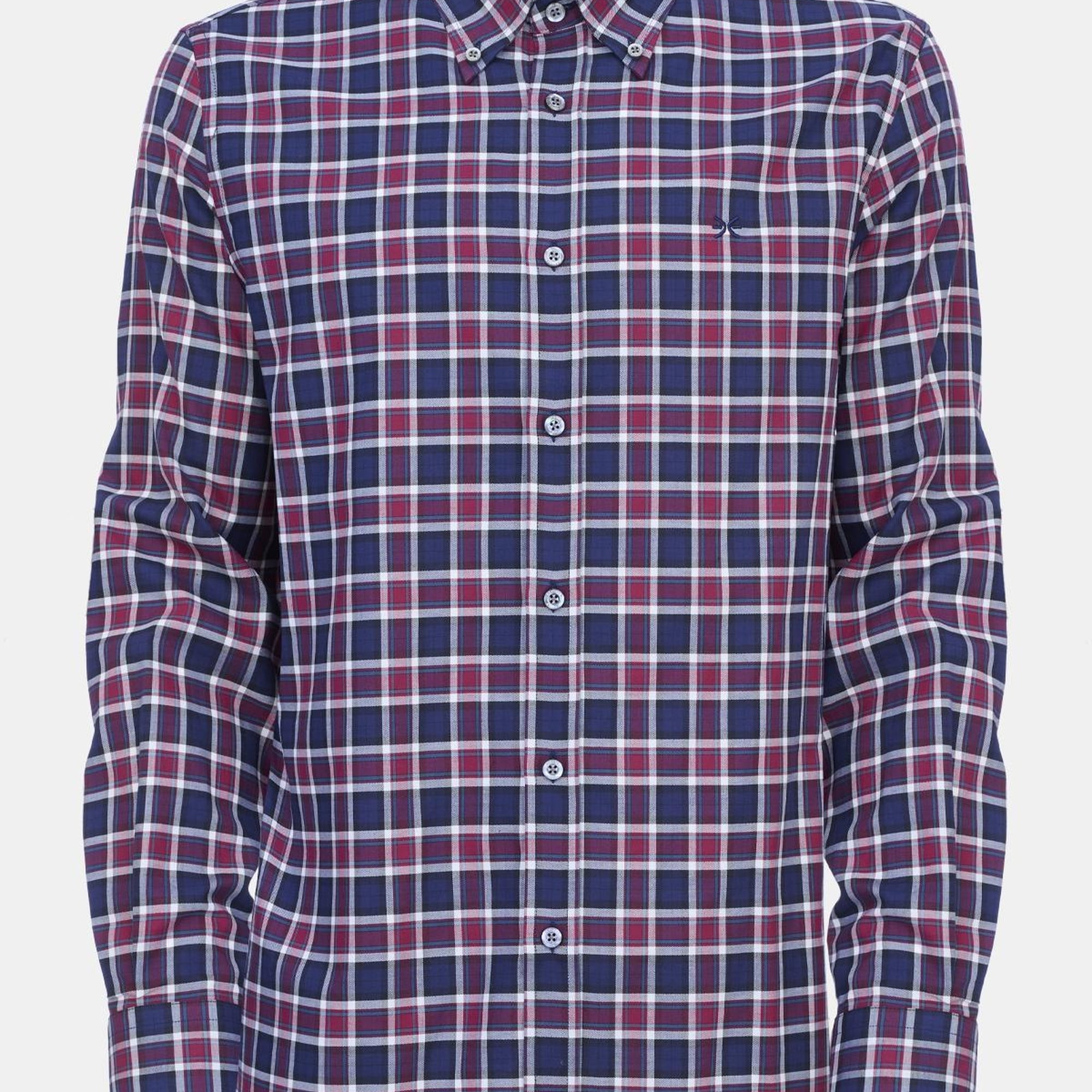 Erkek Bordo Cooper Fit Ekoseli Düğmeli Yaka Flanel Spor Gömlek