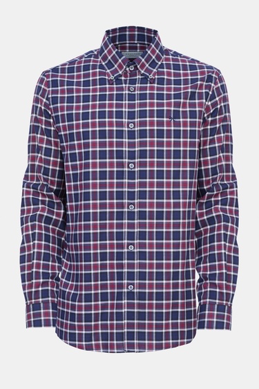  Erkek Bordo Cooper Fit Ekoseli Düğmeli Yaka Flanel Spor Gömlek