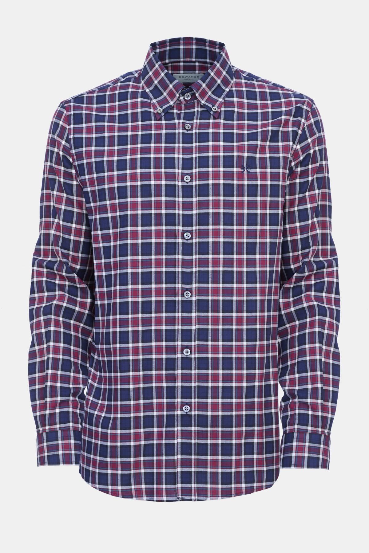  Erkek Bordo Cooper Fit Ekoseli Düğmeli Yaka Flanel Spor Gömlek