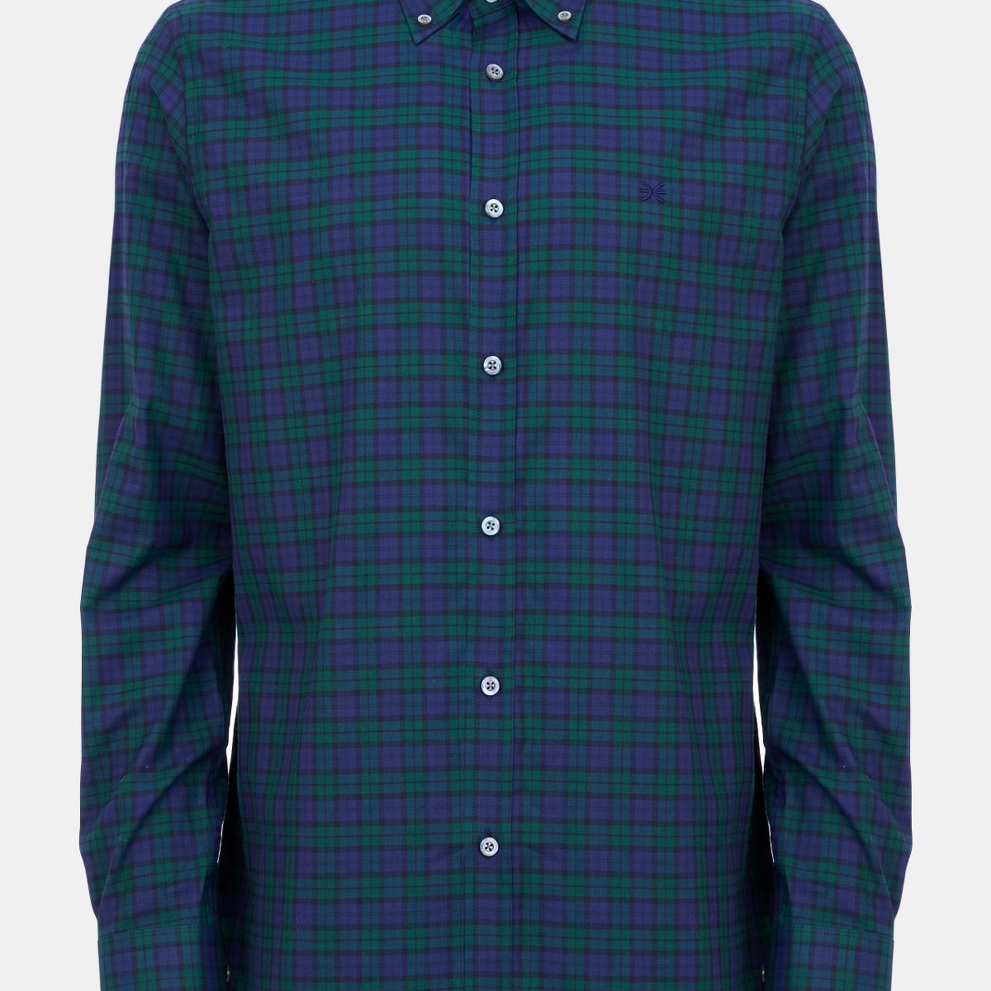 Erkek Yeşil Cooper Fit Ekoseli Düğmeli Yaka Flanel Spor Gömlek