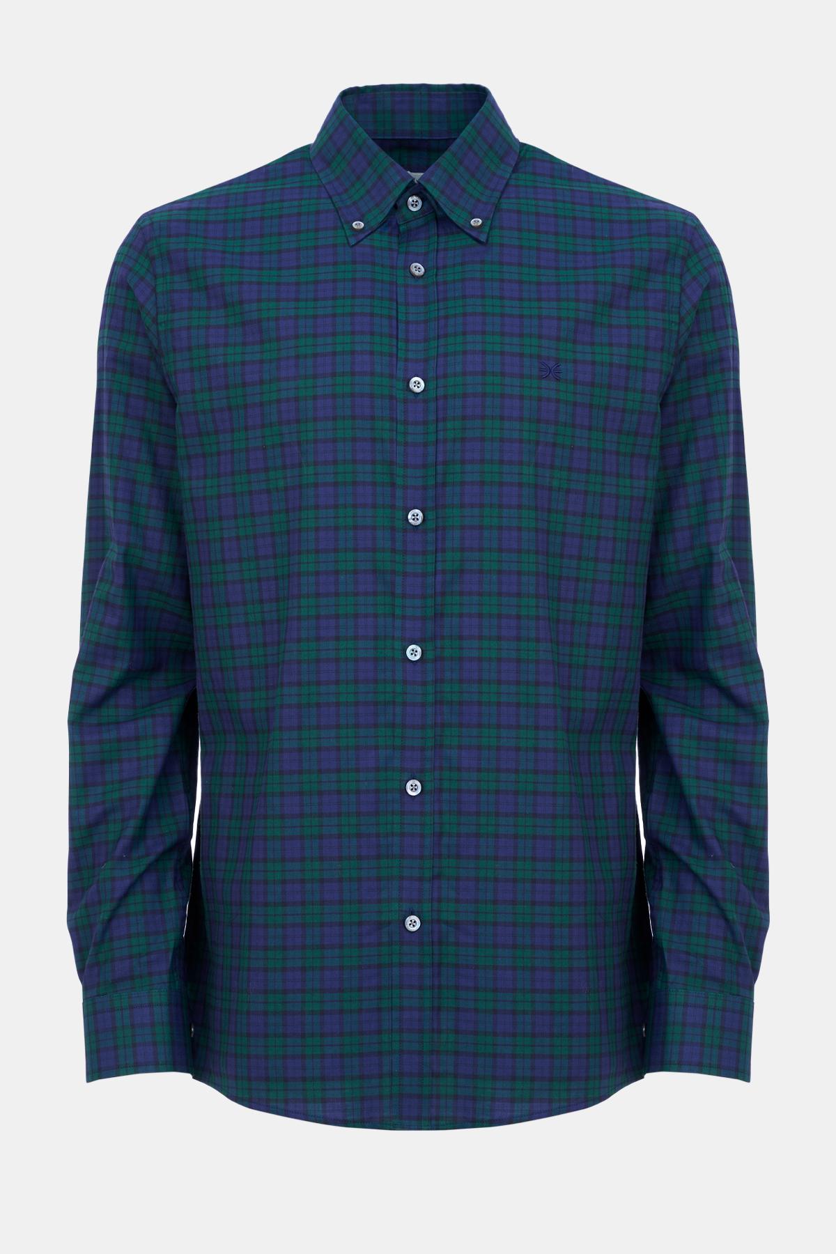  Erkek Yeşil Cooper Fit Ekoseli Düğmeli Yaka Flanel Spor Gömlek