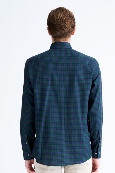  Erkek Yeşil Cooper Fit Ekoseli Düğmeli Yaka Flanel Spor Gömlek