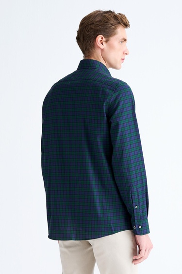  Erkek Yeşil Cooper Fit Ekoseli Düğmeli Yaka Flanel Spor Gömlek