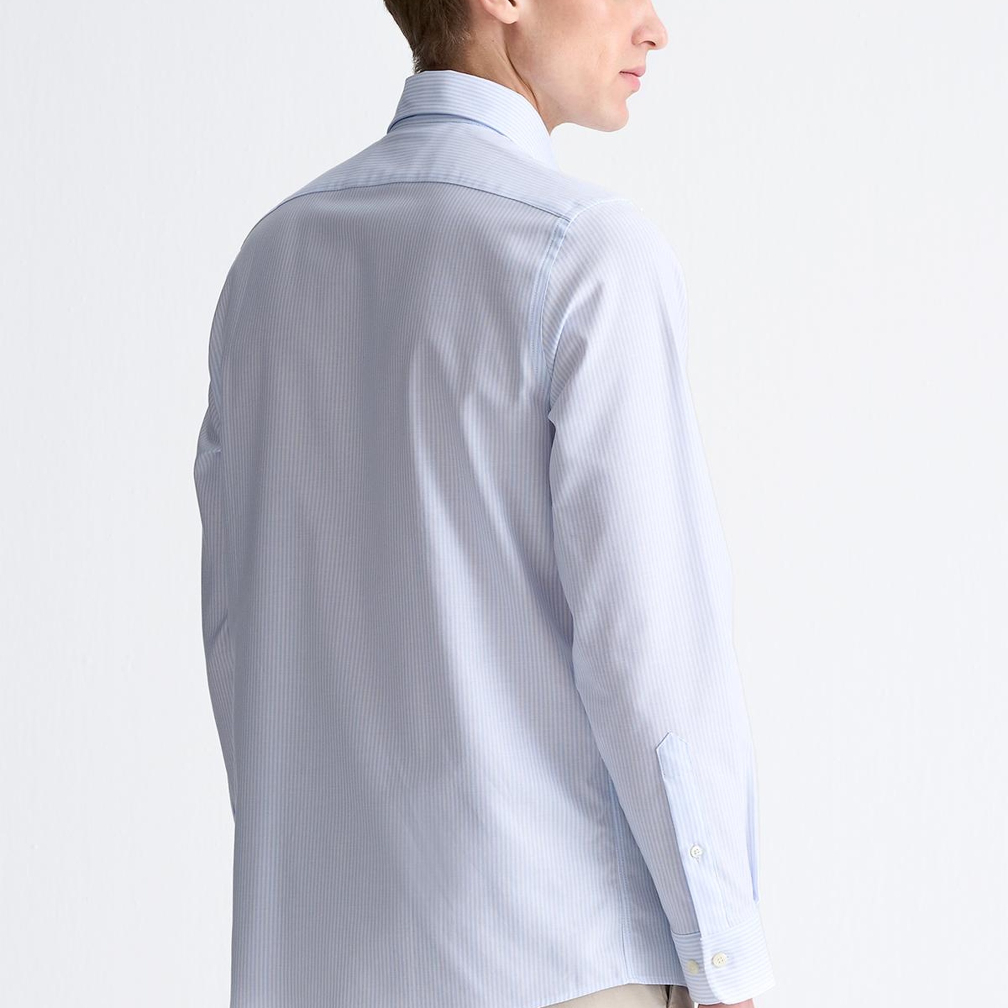 Erkek Mavi Cooper Fit Çizgili Düğmeli Yaka Oxford Spor Gömlek